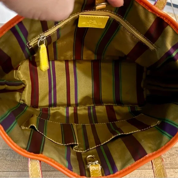 Etro Milano Brown Paisley Medium Shopper Tote Bag with Neon Trim & Straps - Picture 13 of 14